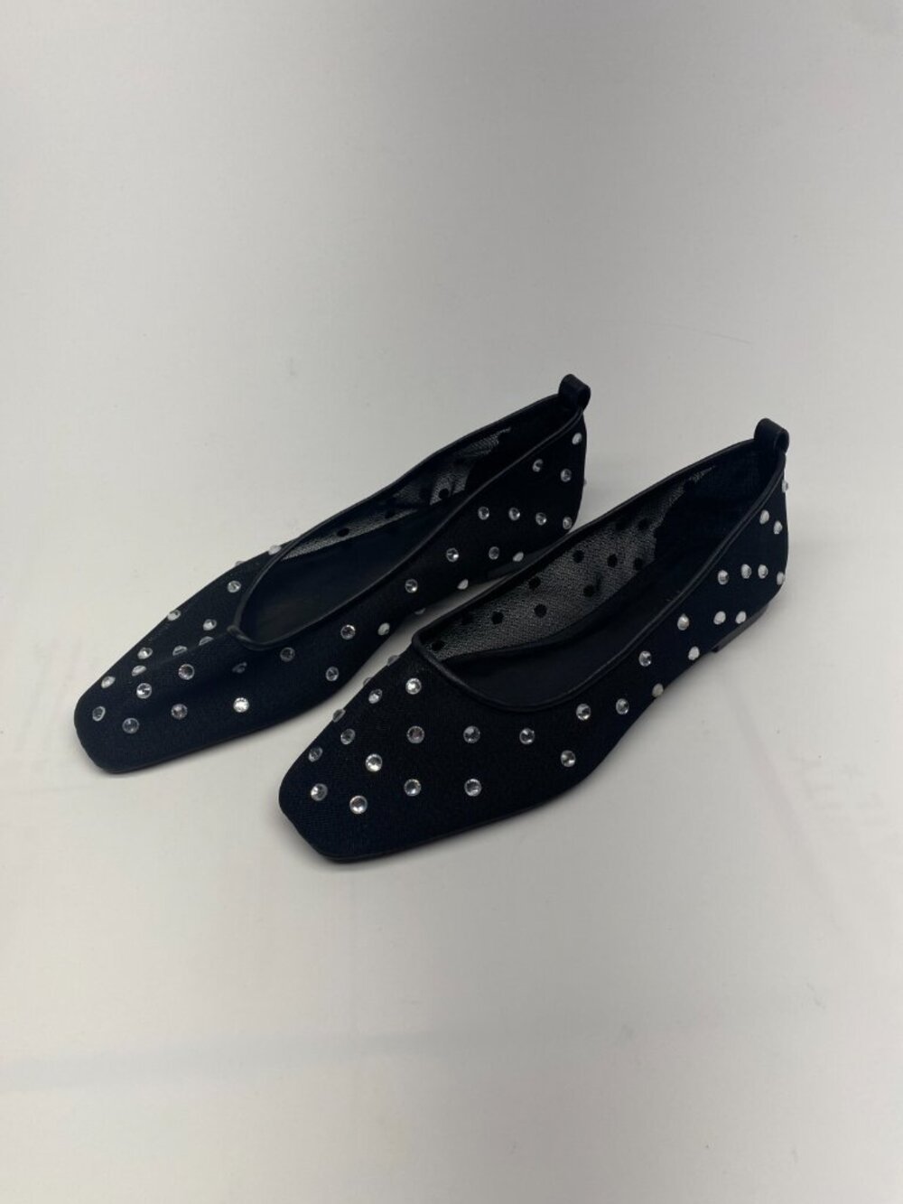 Open Edit Women's Black Lennox Rhinestone Mesh Flats Sz 8